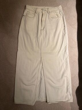 Blank NYC Cream Denim Long Skirt with Front Slit